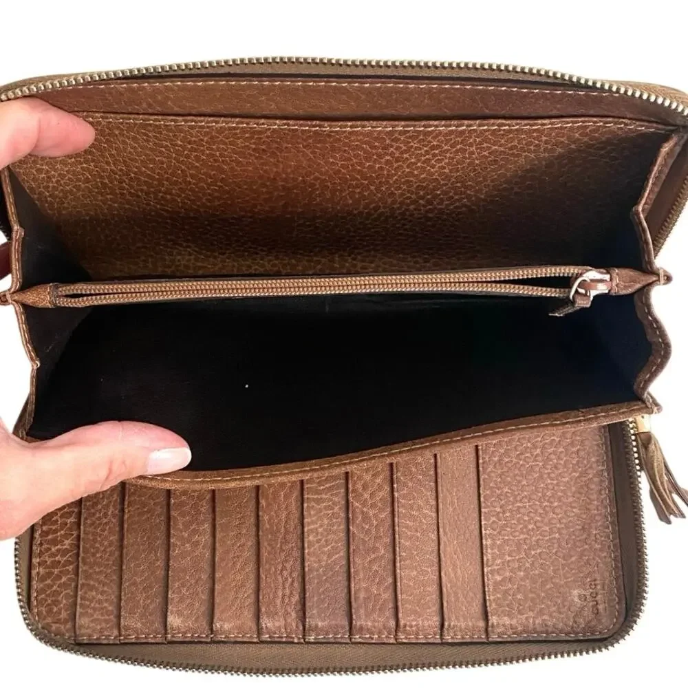 Gucci tassle brown OLD LIBECCIO GG leather organizer wallet - Picture 12 of 16